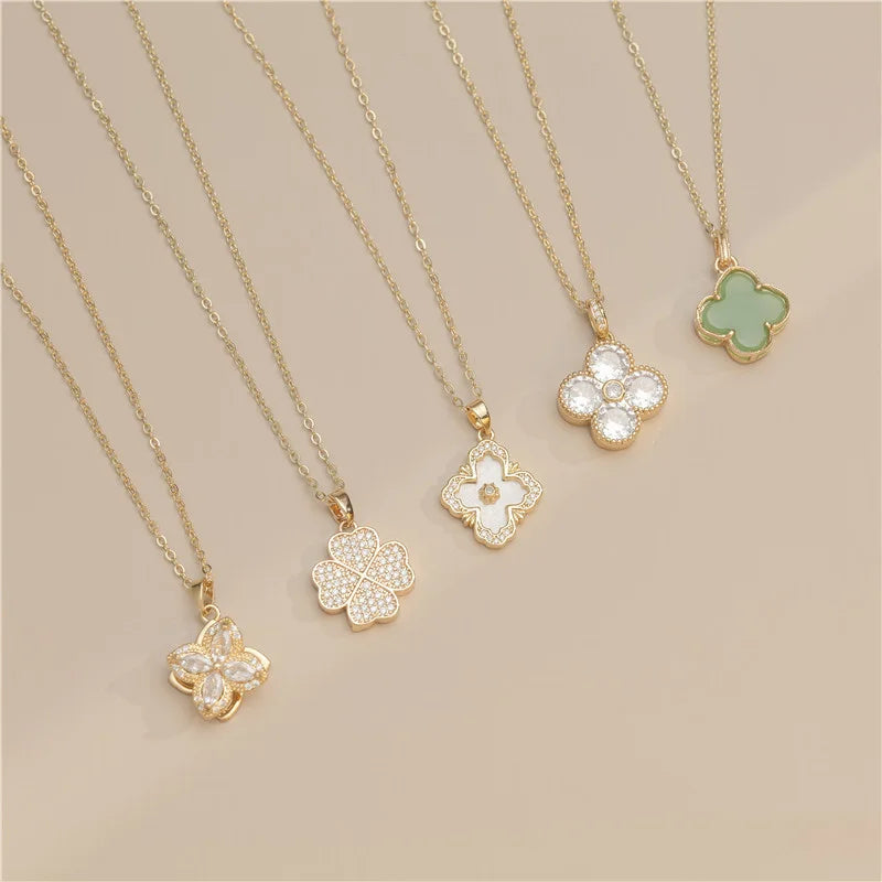 Arvaleff Copper Necklace Love Clover Light Luxury Fashion Clavicle Chain 18K Gold Zircon with Diamond Cross-Border Wholesale