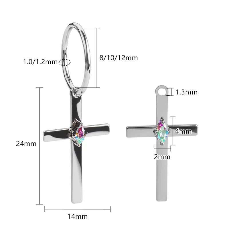 European and American Export F136 Titanium Alloy Piercing Jewelry Geometric Cross Earrings Set with Marquise High-Quality Earrings