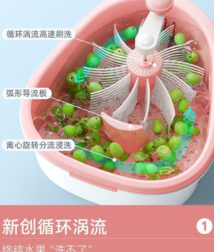 Hands-Free Fruit & Vegetable Washer and Spinner – Small Household Produce Dryer, Draining Basket, Vegetable Washing & Drying Machine with Double-Layer Draining Basket.