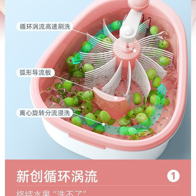 免手洗果蔬清洗机甩干机家用小型沥水篮脱水器淘洗果蔬双层沥水篮