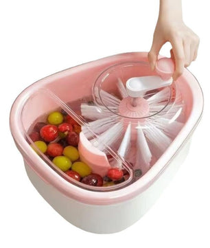 Hands-Free Fruit & Vegetable Washer and Spinner – Small Household Produce Dryer, Draining Basket, Vegetable Washing & Drying Machine with Double-Layer Draining Basket.