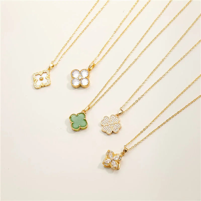 Arvaleff Copper Necklace Love Clover Light Luxury Fashion Clavicle Chain 18K Gold Zircon with Diamond Cross-Border Wholesale