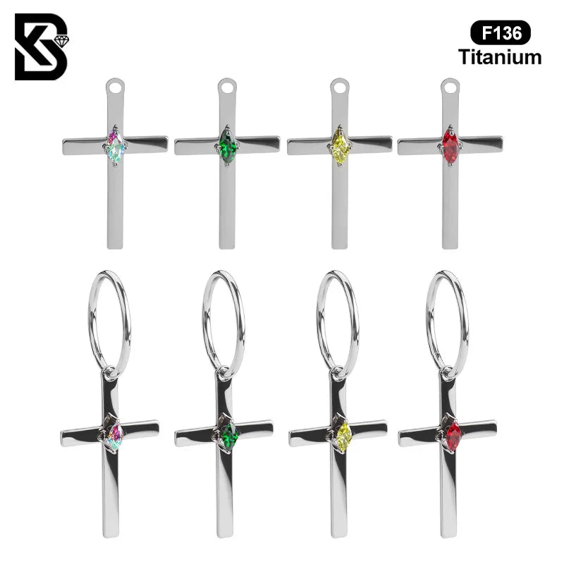 European and American Export F136 Titanium Alloy Piercing Jewelry Geometric Cross Earrings Set with Marquise High-Quality Earrings