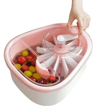 Hands-Free Fruit & Vegetable Washer and Spinner – Small Household Produce Dryer, Draining Basket, Vegetable Washing & Drying Machine with Double-Layer Draining Basket.