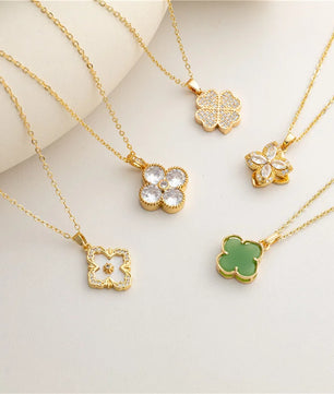 Arvaleff Copper Necklace Love Clover Light Luxury Fashion Clavicle Chain 18K Gold Zircon with Diamond Cross-Border Wholesale