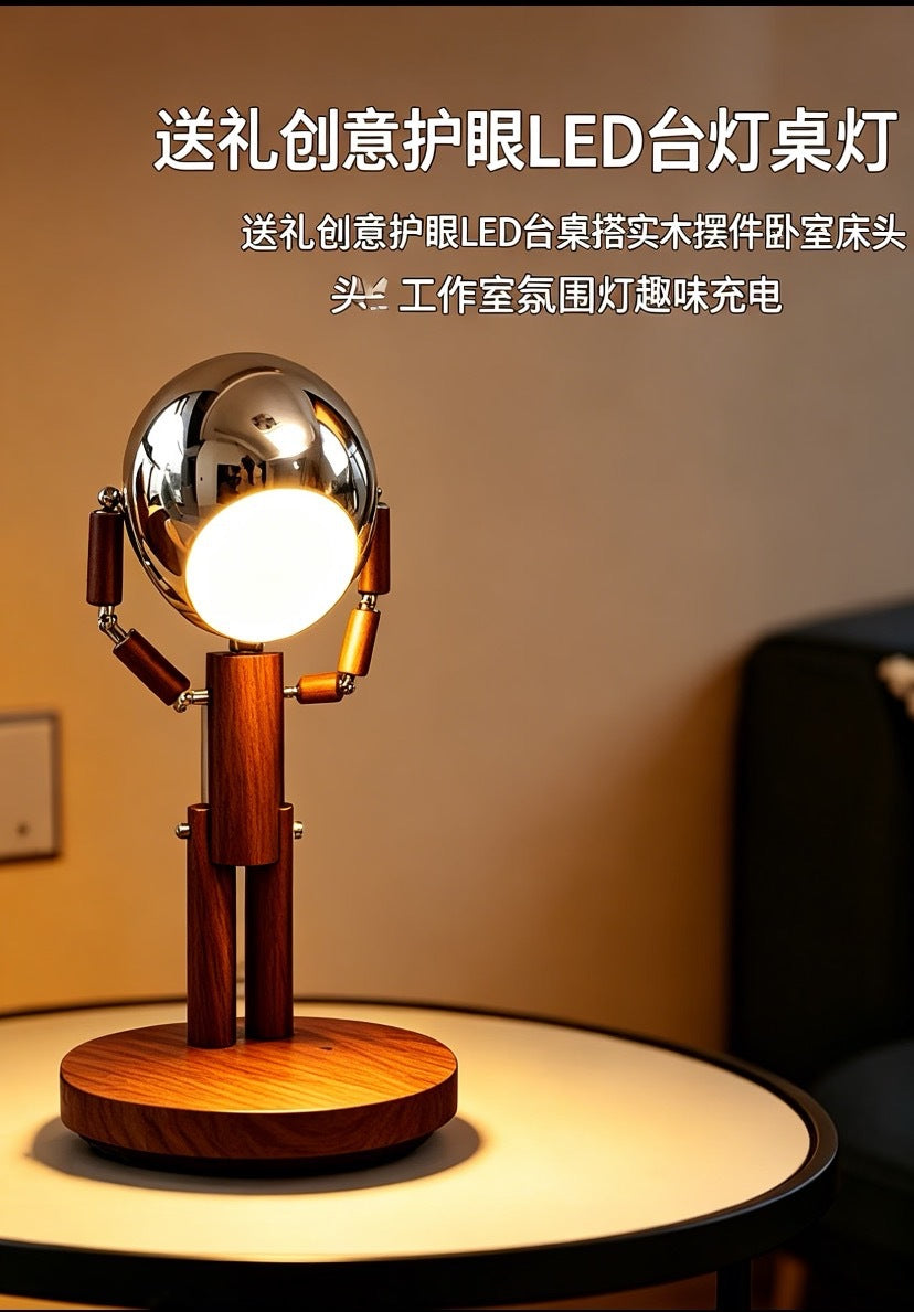 Creative Wooden Adjustable Jointed Bedroom Bedside Table Lamp, Living Room and Study Room High-End Ambiance Decorative Solid Wood in Stock