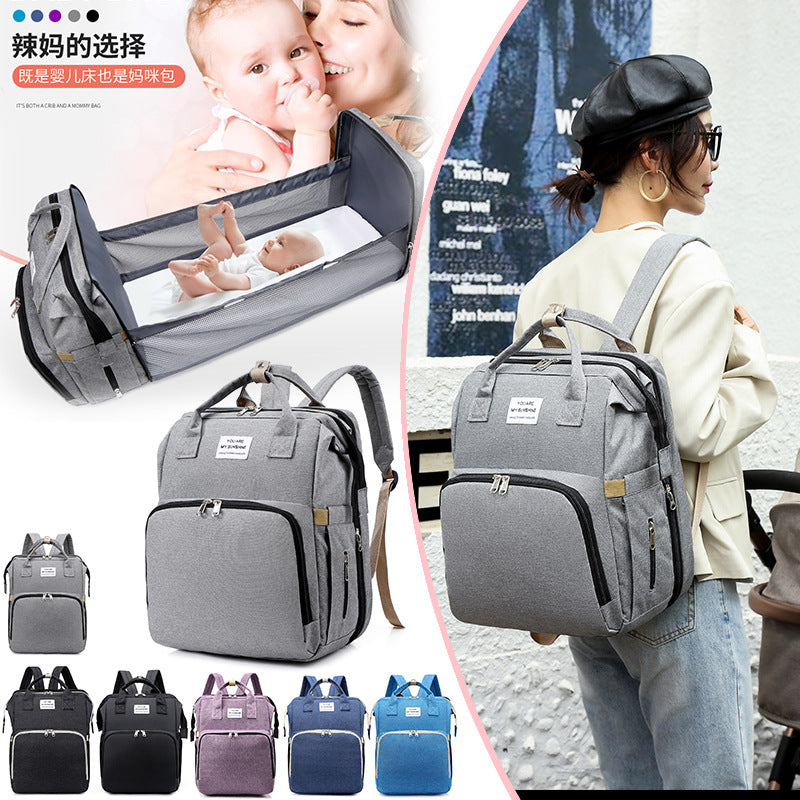 Cross-border New Folding Sleeping Mummy Bag Multifunctional Mother and Baby Bag Mother Bag Bottle Backpack Diaper Backpack
